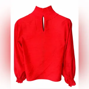 H&M Red Ruffle Mock-Neck Blouse thumbnail 4