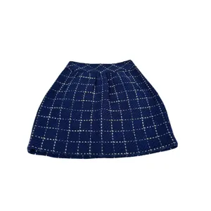 Maeve Anthropologie Blue Grid‎ Wool Blend Mini Skirt Size 4 Windowpane A-Line thumbnail 2