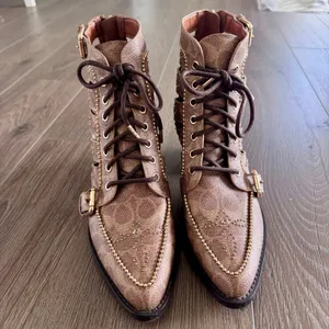 Coach Paisley Cowboy Boots Western Lace Up Studs Monogram Logo Cage Women 10B thumbnail 4