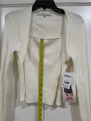 Celebrity Pink Cream Ribbed Open Cardigan with Long Sleeves thumbnail 5