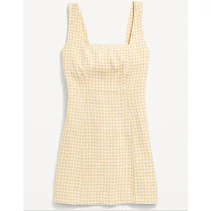 Old Navy yellow gingham plaid linen square neck mini dress large thumbnail 2
