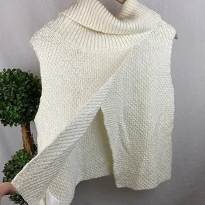 Bebe Ivory Sleeveless Knit Turtleneck Split Open Back Sweater L thumbnail 3