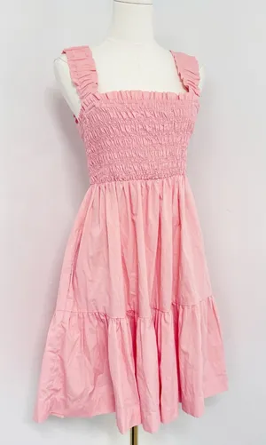 Abercrombie & Fitch Pink Smocked Tiered Dress Size Large Tall Pockets thumbnail 1