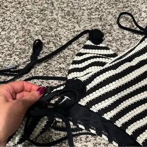 Zaful Black and white striped crochet bikini thumbnail 6