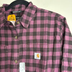 Carhartt Rugged Flex Womens Plaid Flannel Shirt Loose Fit Purple Medium M‎ thumbnail 3