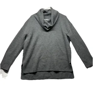 H Halston Sweater Women's Sz L Gray 100% Extra Fine Merino Wool Knit Cowl Neck thumbnail 1