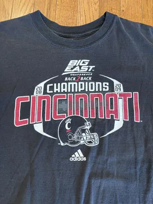 Adidas Cincinnati Bearcats Football Y2K 08-09 Back to Back Big East Champs Black T-Shirt thumbnail 2