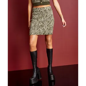 NWT Royalty By Maluma Mini Sweater Skirt 1121-MS177 M Zebra Jacquard Green thumbnail 2