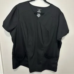Women’s Jaanuu Size 1x Black Short‎ Sleeve Scrub Top With Pockets thumbnail 1