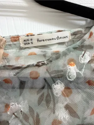 Here Comes the Sun First Class Long Sleeve Ruched Mesh Dress Floral Print Mint S thumbnail 7