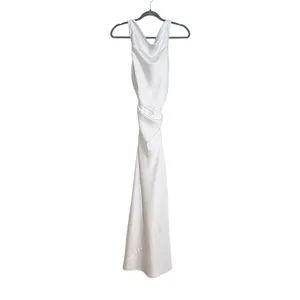 Lulus White Satin Draped Neck Sleeveless Dress Size Small NWT thumbnail 3