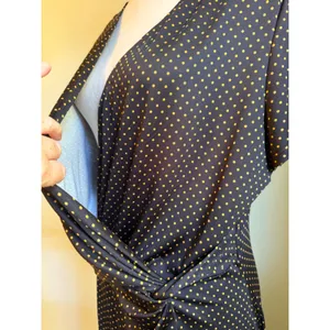 Perceptions Polka Dot Faux Wrap Midi Dress Gold XL Short Sleeve retro rockabilly y2k whimsig thumbnail 4
