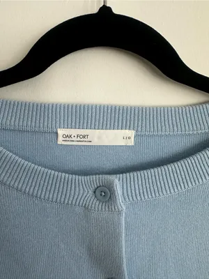 Oak + Fort Button Up Cardigan in Blue Mist 100% Cotton thumbnail 4