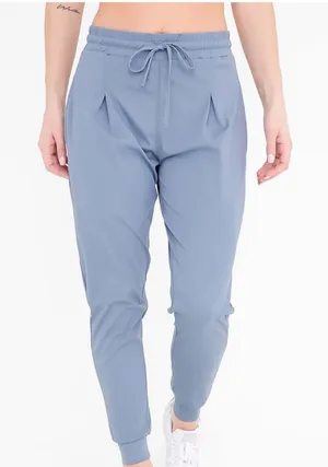 Mono B Joggers Women‎ M Blue Tapered Drawstring Pleated RK010 workout lounge thumbnail 1