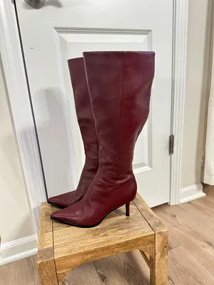 STEVE MADDEN Lingo Pointed Toe Knee High Boot in Wine Leather Size US 7.5 thumbnail 5