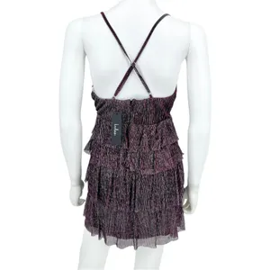 Lulus Dress Women Size Small‎ Glowing Gorgeous Mini Magenta Metallic Tiered NWT thumbnail 5