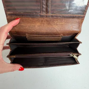 Brown Distressed Wallet Leather RFID Blocking Clutch Snap Accordion Organizer thumbnail 8