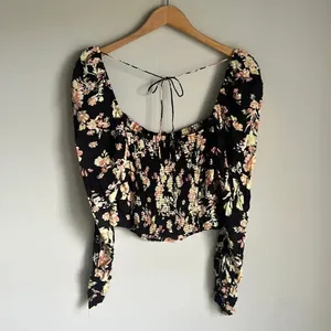NEW Free People Hilary Printed Keyhole Top Black Combo thumbnail 3