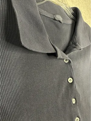 John Galt Ribbed Cropped Slate Blue Collard Button Down Long Sleeve Size Small thumbnail 4