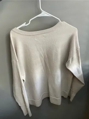 Lucky Brand Women's V-Neck Light Cream Sweater Size L thumbnail 6