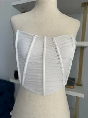 Tic Toc Strapless White Structured Bustier Top thumbnail 1