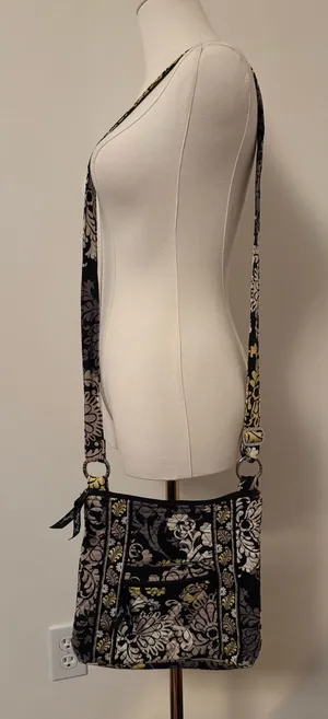 Vera Bradley Black, Cream and Yellow Floral Quilted Crossbody Bag thumbnail 1