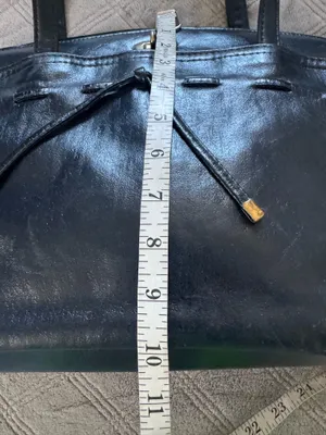 Black vintage Leather Shoulder Bag with Drawstring Detail thumbnail 6