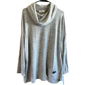NEW Jess & Jane 2X Sweater Cowl‎ Neck Tunic Top Heather Gray Long Sleeve thumbnail 2