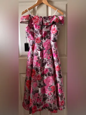 Adrianna Papell Floral Jacquard Shoulder Midi Dress Sz 6 Autumn Wedding Guest thumbnail 9
