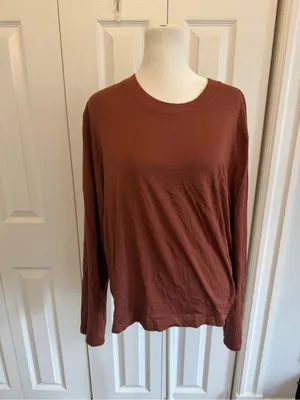 Quince Cotton Modal Relaxed Long Sleeve Tee Redwood Basic Fall NWT Size Large thumbnail 2