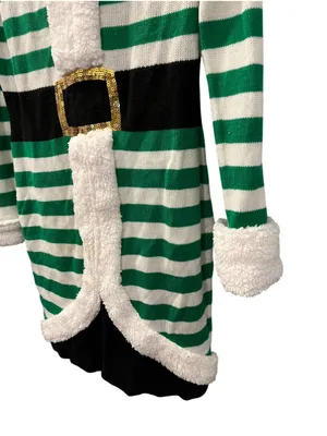 With Love Derek Elf Christmas Sweater Dress Hooded Green White Striped Costume L thumbnail 8