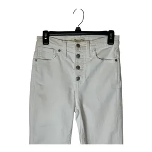 Madewell Jeans Women 27 White Denim Button Fly 10 Inch High Rise‎ Skinny Crop thumbnail 4