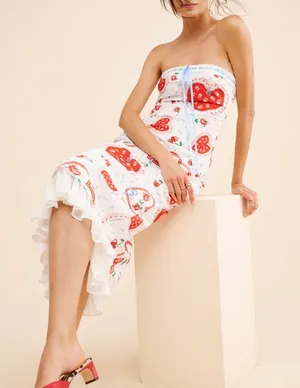 For Love & Lemons Daisy Mae Strapless Midi Bias Dress, Size M thumbnail 4