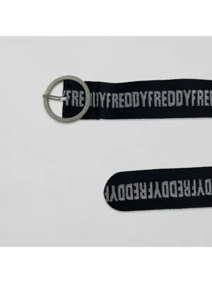 NEW Freddy Canvas Belt Black Silver Metallic Sparkly Glitter Slide Circle Buckle thumbnail 4