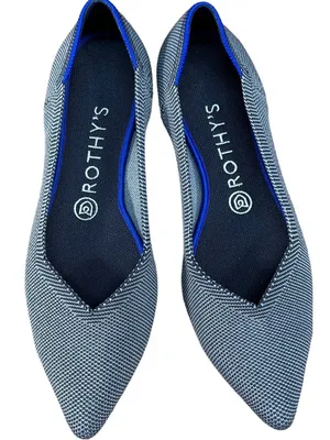 Rothy's Pointed Knit Flats in Navy and White Herringbone thumbnail 1
