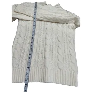 Ann Taylor Chunky Cable Knit Mock Neck Puff Sleeve Sweater Preppy White XS thumbnail 9