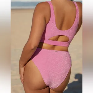 Berlook Pink Lurex Cut Out Plus Size Bikini Set thumbnail 2