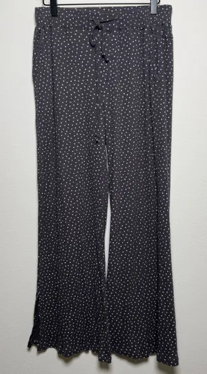 POL Women 100% Cotton Pants Gray Floral Polka‎ Dot Ribbed Wide Leg Hippie Boho thumbnail 1