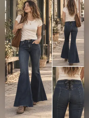 We The Free Free People CRVY Lace-Up Flare Jeans 33 Dark Wash High Rise Boho thumbnail 2