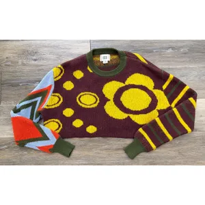 BDG Urban Outfitters Cropped Graphic Sweater Womens Small Retro Pattern Knit thumbnail 3