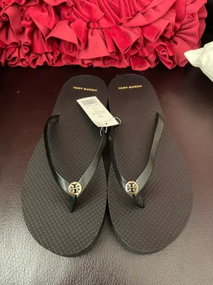 women’s platform flip flop in perfect black size 9 avail NWT, leather strap on top thumbnail 3