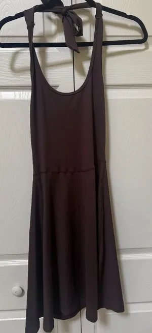 SHEIN Dark Plum Halter Tie-Back Athletic Mini Dress S thumbnail 1