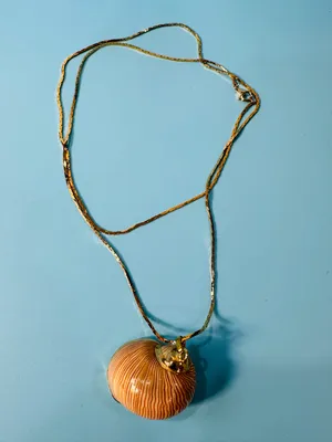 Gold Layered Necklace with Beige Swirl Pendant thumbnail 5