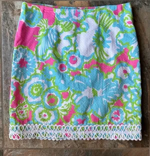 Lilly Pulitzer It's A Delicacy Embroidered Lace Mini Skirt Pink Green Size 0 thumbnail 1