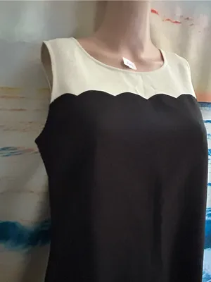 Loft Women’s Sleeveless Black Shift Dress Cream Scalloped Yoke Sz 8 NWT thumbnail 5