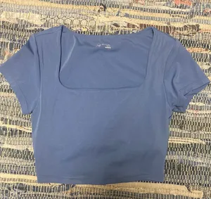 OFFLINE by Aerie real me cropped top blue square neck short sleeve small thumbnail 1