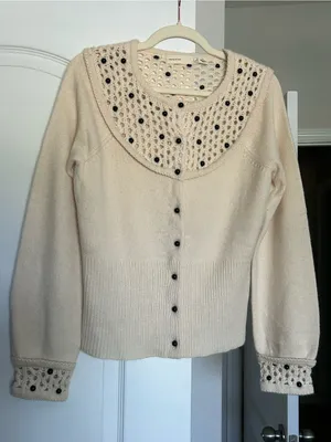 Anthropologie Sleeping on Snow Tea for Two Crochet Yoke Beaded Button Cardigan thumbnail 2