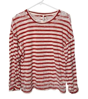 Z Supply Red and White Striped Long Sleeve Crewneck Top Size M thumbnail 1