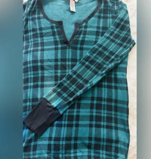 Victorias Secret Green Black Buffalo Plaid Thermal Pajamas Pjs Set ~ Small thumbnail 2