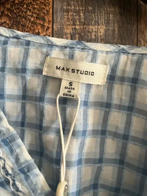 Max Studio New Ruffle Tie Front Blue Plaid Blouse Women’s Size small thumbnail 4